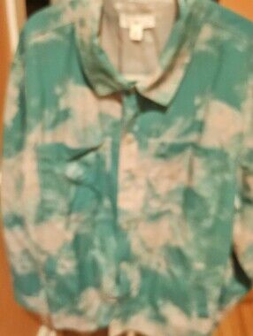bp Teal and White Tie-Dye Button Down Shirt